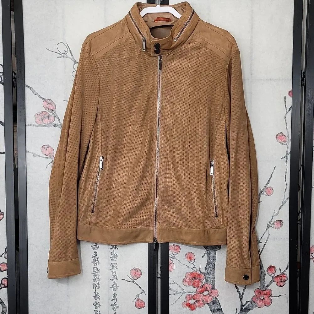 Baldinini Mens Ovine Leather Tan Jacket Size 54 Or XXL